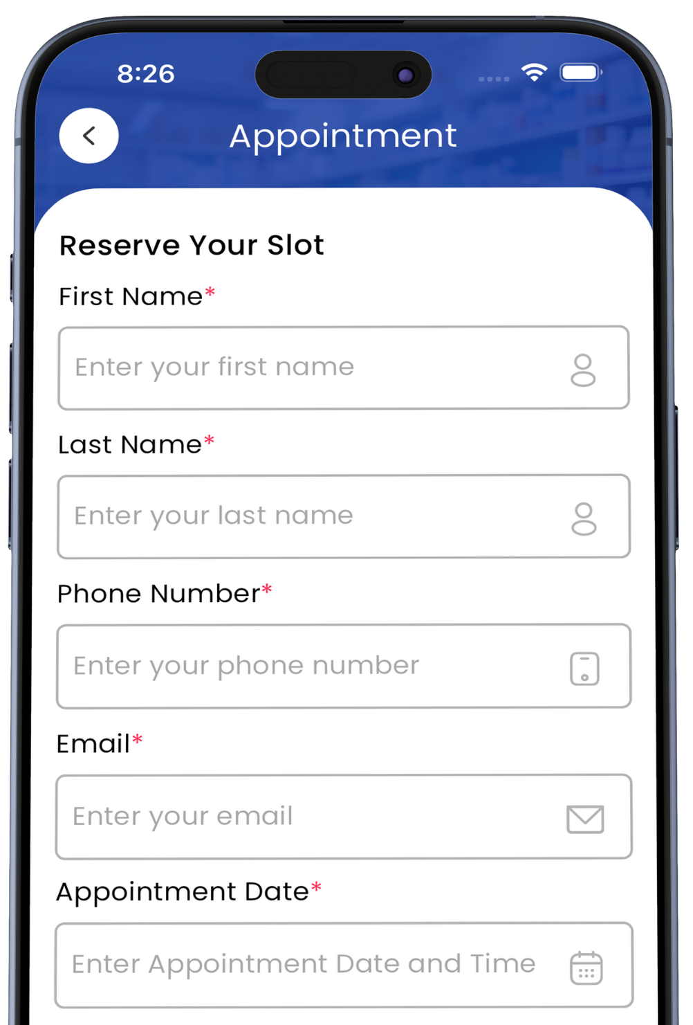 Quick Rx appointment request screen